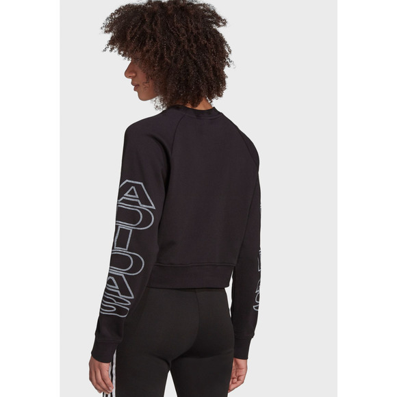 NEW Adidas Cropped Letter Logo Crewneck Sweatshirt Black White Size XLarge XL - Picture 4 of 7